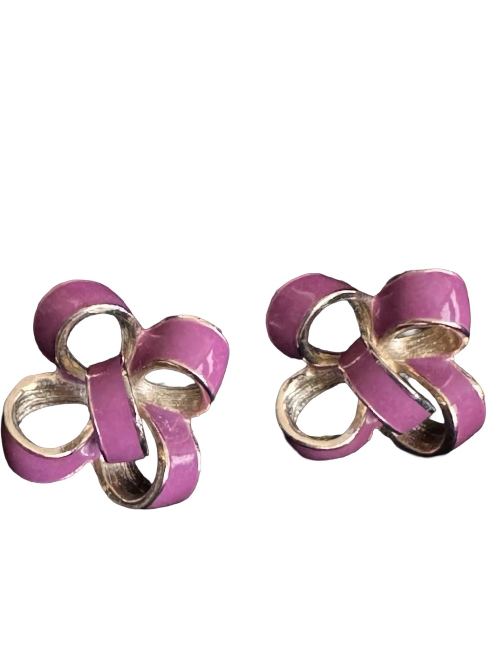 80s Donald Stannard Clip-On Earrings‎ 3D Purple And Gold Bow Enamel Vintage
